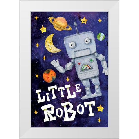 Little Robot White Modern Wood Framed Art Print by ND Art