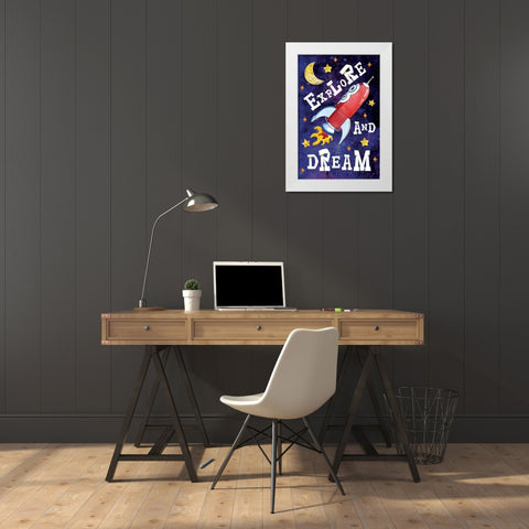 Explore and Dream White Modern Wood Framed Art Print by ND Art