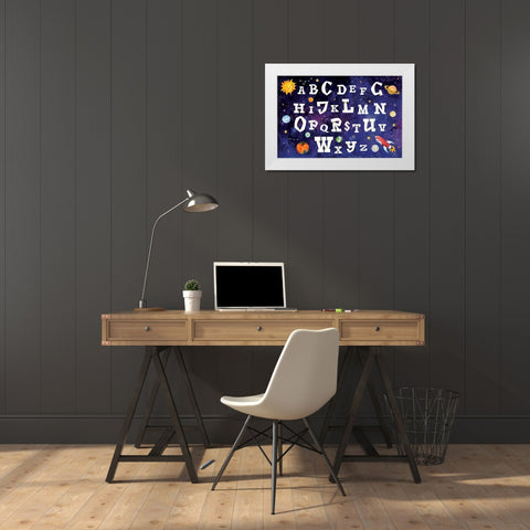 Space Alphabet White Modern Wood Framed Art Print by ND Art