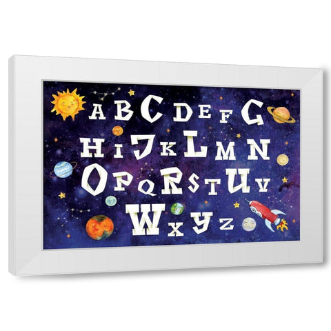 Space Alphabet White Modern Wood Framed Art Print by ND Art