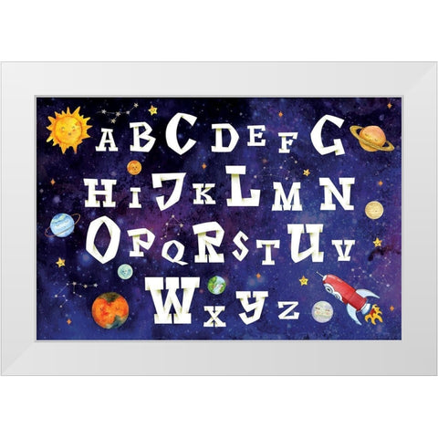 Space Alphabet White Modern Wood Framed Art Print by ND Art