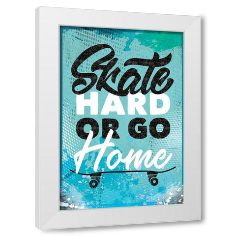 Skate Hard White Modern Wood Framed Art Print by ND Art