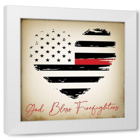 God Bless Firefighters White Modern Wood Framed Art Print by ND Art