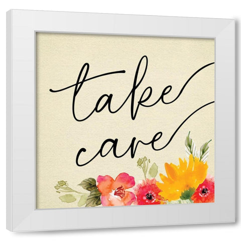 Take Care White Modern Wood Framed Art Print by ND Art