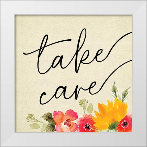 Take Care White Modern Wood Framed Art Print by ND Art
