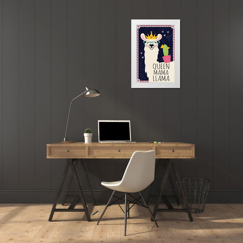 Queen Mama Llama White Modern Wood Framed Art Print by ND Art