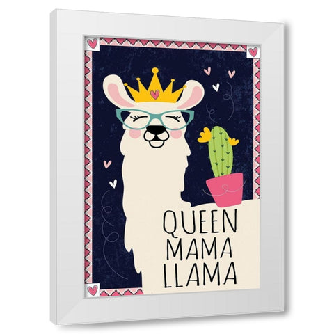 Queen Mama Llama White Modern Wood Framed Art Print by ND Art