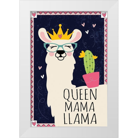 Queen Mama Llama White Modern Wood Framed Art Print by ND Art