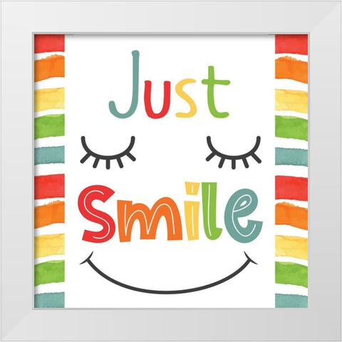 Just Smile White Modern Wood Framed Art Print by ND Art
