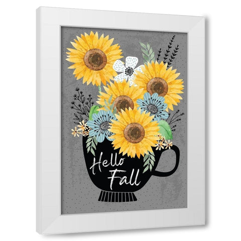 Hello Fall White Modern Wood Framed Art Print by ND Art