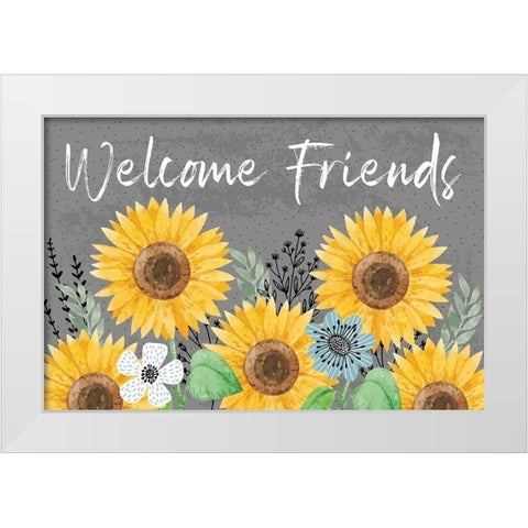 Welcome Friends White Modern Wood Framed Art Print by ND Art