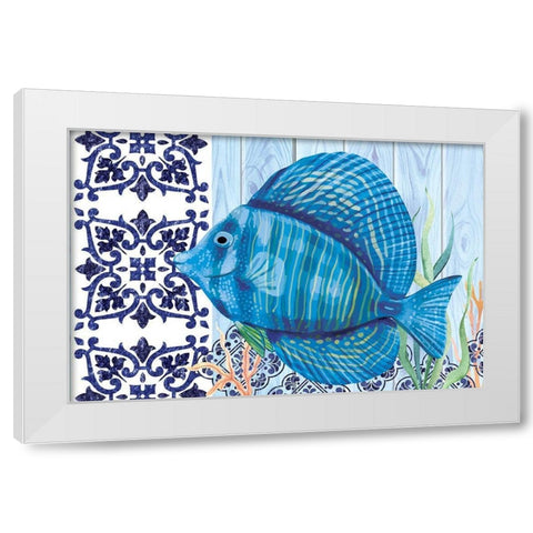 Blue Fish White Modern Wood Framed Art Print by ND Art