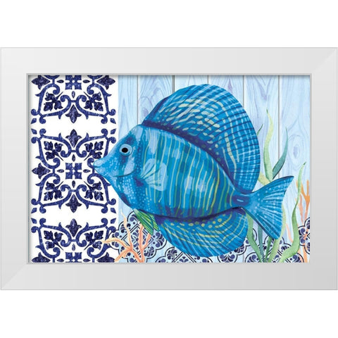Blue Fish White Modern Wood Framed Art Print by ND Art