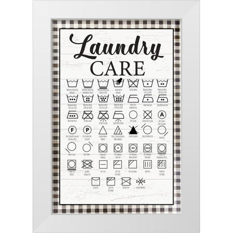 Laundry Instructions White Modern Wood Framed Art Print by ND Art