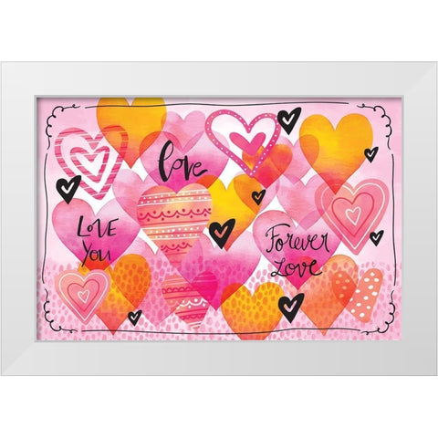 Love Hearts White Modern Wood Framed Art Print by ND Art