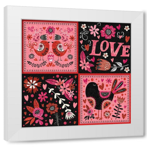 Love Birds Pattern II White Modern Wood Framed Art Print by ND Art