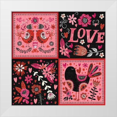 Love Birds Pattern II White Modern Wood Framed Art Print by ND Art