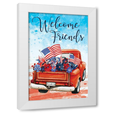 Welcome Friends White Modern Wood Framed Art Print by ND Art
