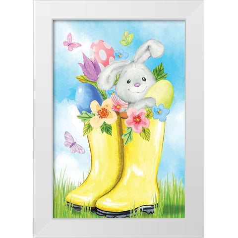 Bunny Boots White Modern Wood Framed Art Print by ND Art