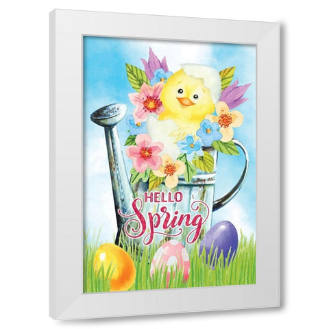 Hello Spring White Modern Wood Framed Art Print by ND Art