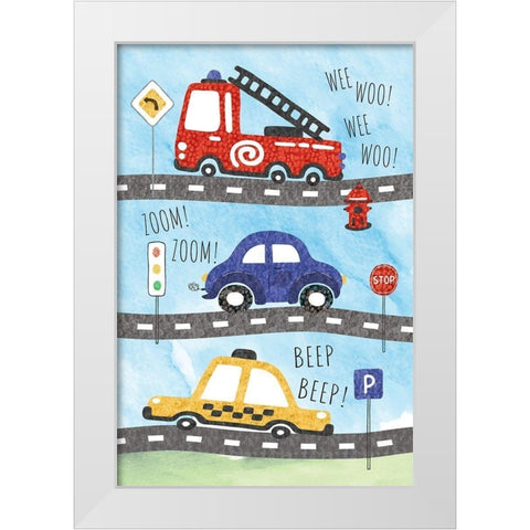 Zoom Zoom-Beep Beep White Modern Wood Framed Art Print by ND Art