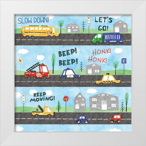 Street Scene White Modern Wood Framed Art Print by ND Art