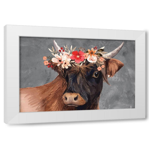 Cow White Modern Wood Framed Art Print by ND Art