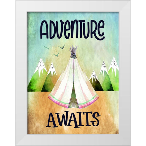 Adventure Awaits White Modern Wood Framed Art Print by ND Art