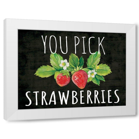 You Pick Strawberries White Modern Wood Framed Art Print by ND Art
