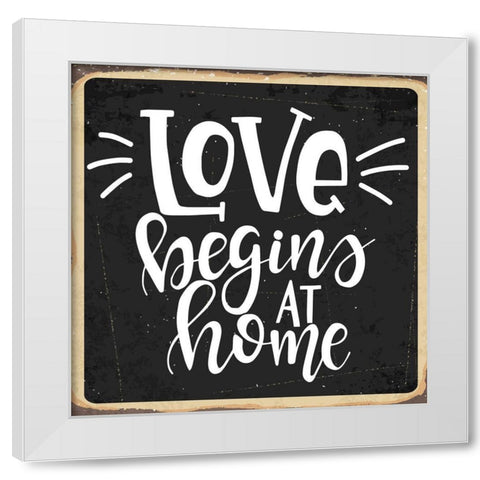 Love Begins White Modern Wood Framed Art Print by ND Art