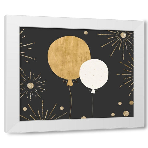 Birthday Balloons White Modern Wood Framed Art Print by ND Art