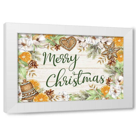 Merry Christmas White Modern Wood Framed Art Print by ND Art