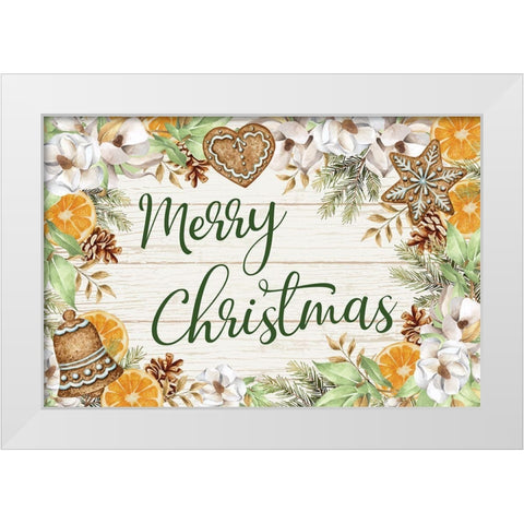 Merry Christmas White Modern Wood Framed Art Print by ND Art