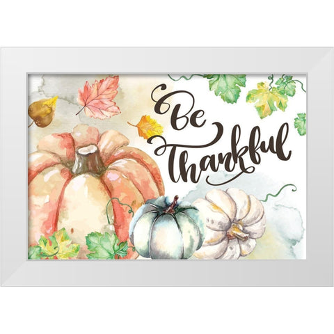 Be Thankful White Modern Wood Framed Art Print by ND Art