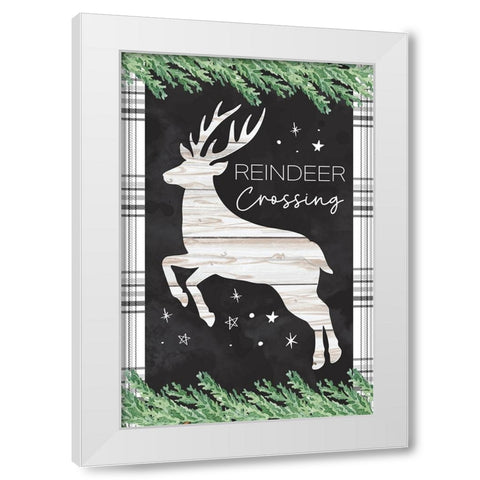 Reindeer Crossing White Modern Wood Framed Art Print by ND Art