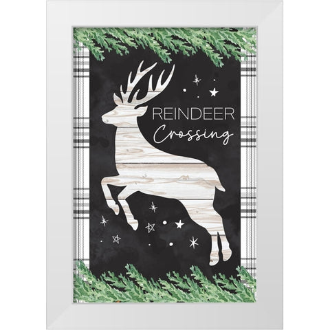 Reindeer Crossing White Modern Wood Framed Art Print by ND Art