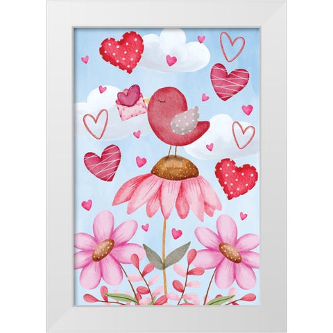 Valentines Birds White Modern Wood Framed Art Print by ND Art