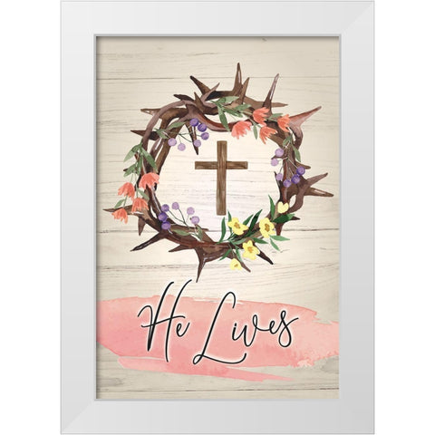He Lives White Modern Wood Framed Art Print by ND Art
