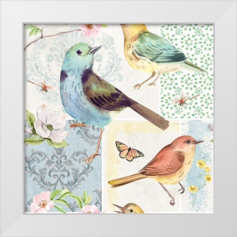Bird Buddies White Modern Wood Framed Art Print by ND Art