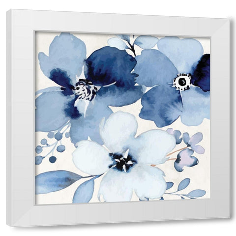 Cobalt Blossoms White Modern Wood Framed Art Print by ND Art