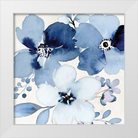 Cobalt Blossoms White Modern Wood Framed Art Print by ND Art