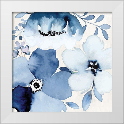 Cobalt Blossoms II White Modern Wood Framed Art Print by ND Art