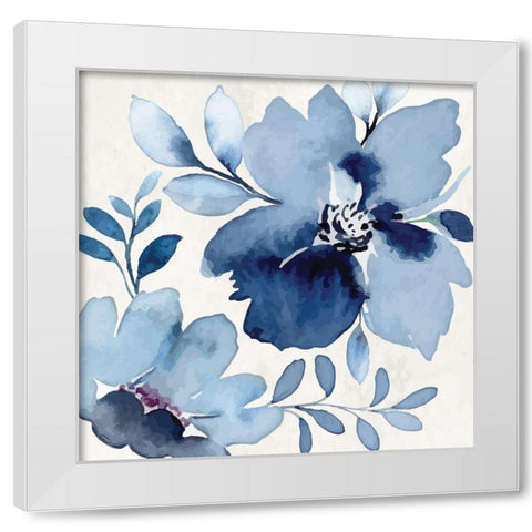 Cobalt Blossoms III White Modern Wood Framed Art Print by ND Art