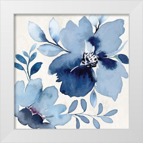 Cobalt Blossoms III White Modern Wood Framed Art Print by ND Art