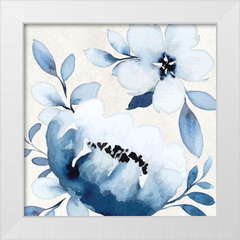 Cobalt Blossoms IV White Modern Wood Framed Art Print by ND Art