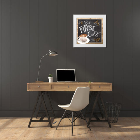 But First White Modern Wood Framed Art Print by ND Art