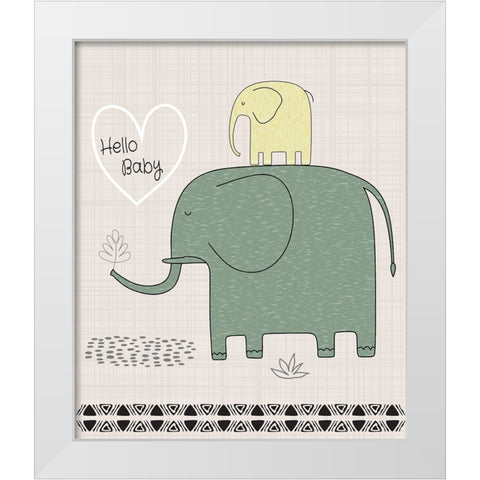 Hello Baby Elephant White Modern Wood Framed Art Print by ND Art