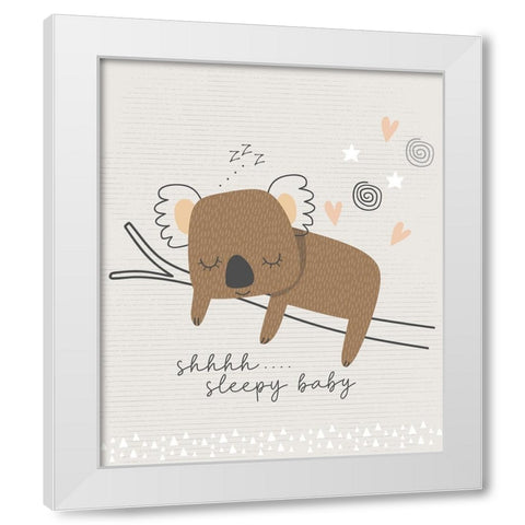 Sleepy Baby Koala White Modern Wood Framed Art Print by ND Art