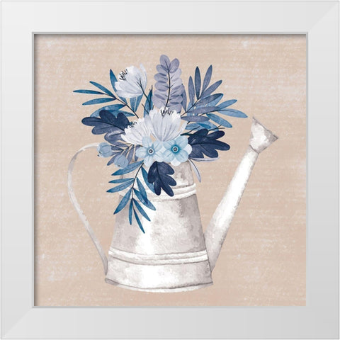 My Blue Floral White Modern Wood Framed Art Print by ND Art