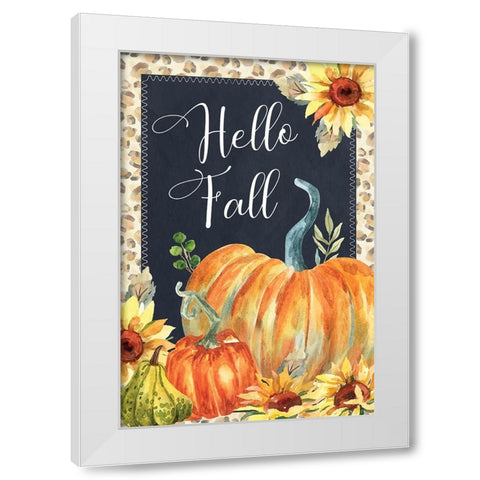 Hello Fall White Modern Wood Framed Art Print by ND Art